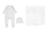 BEBE JOLEE 3PC TOILE PETER PAN COLLAR FOOTIE+BEANIE+BLANKET
